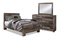 Derekson 5pc Bedroom Set with Panel Bed, Dresser & Mirror, Grey - Full Size 