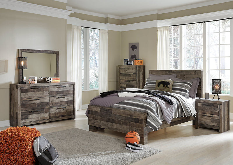 Derekson 5pc Bedroom Set with Panel Bed, Dresser & Mirror, Grey - Full Size