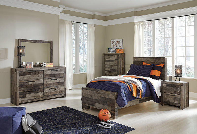 Derekson 6pc Bedroom Set with Panel Bed, Dresser, Mirror & Nightstand for Kids, Grey - Twin Size
