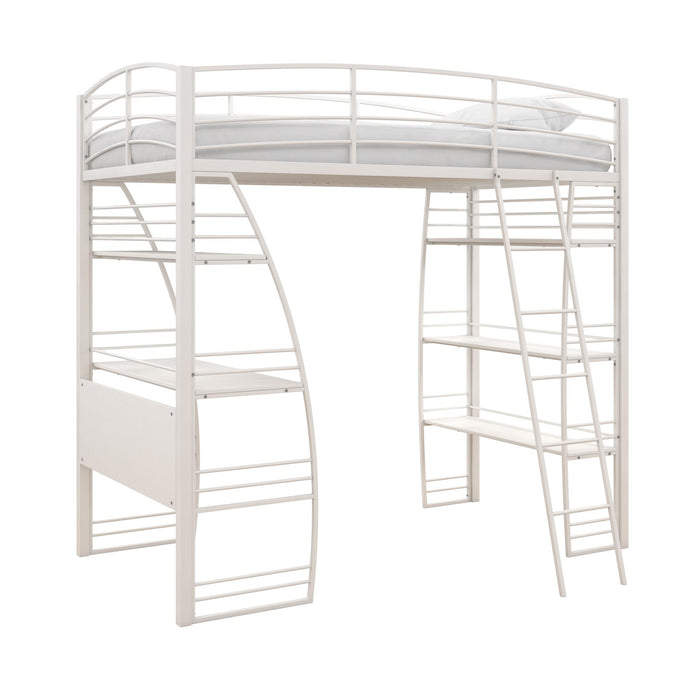 Dorel Home Atwater Living Lynn Twin Loft Bed with Integrated Desk and Shelves - White