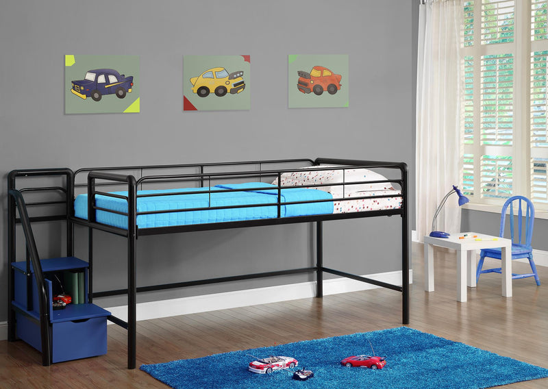 Atwater Living Kaden Junior Twin Loft Bed with Storage Steps - Black/Blue