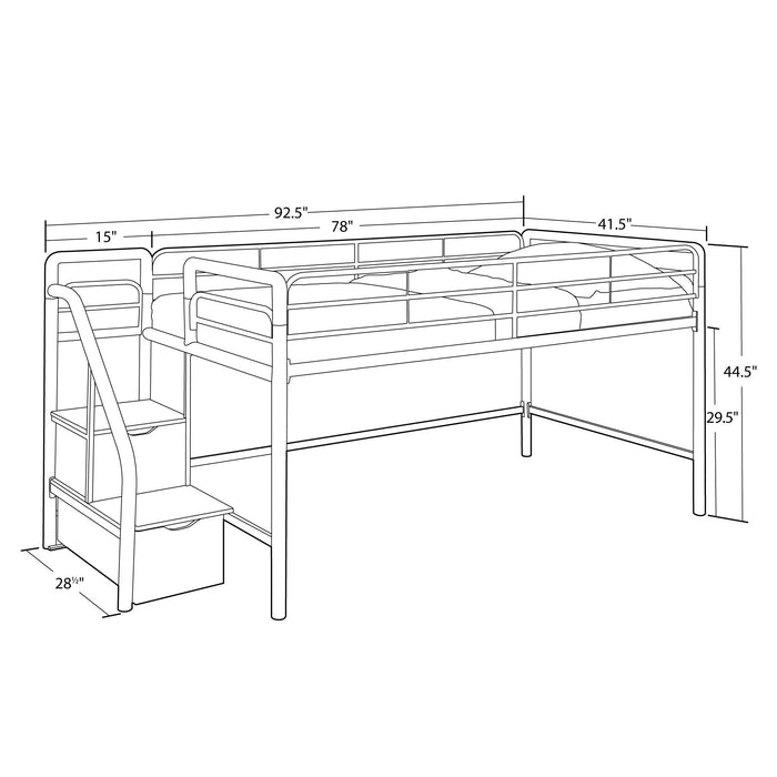 Atwater Living Kaden Junior Twin Loft Bed with Storage Steps - Black/Blue