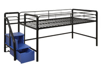Atwater Living Kaden Junior Twin Loft Bed with Storage Steps - Black/Blue 