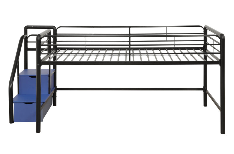 Atwater Living Kaden Junior Twin Loft Bed with Storage Steps - Black/Blue
