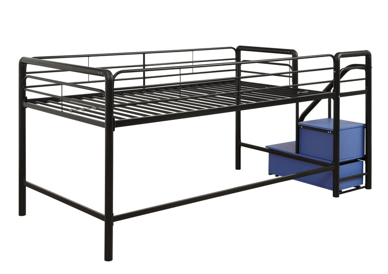 Atwater Living Kaden Junior Twin Loft Bed with Storage Steps - Black/Blue