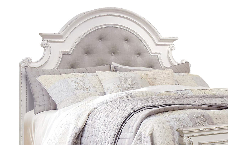 Grace 5pc Bedroom Set with Bed, Dresser & Mirror, Wooden, Fabric, Antique White - King Size