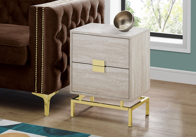Hanna 18.25\" 2-Drawer Marble Accent Table - Beige & Gold
