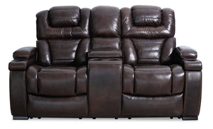 Hugo Genuine Leather Power Reclining Loveseat - Brown