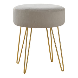 Beige Fabric and Gold Ottoman