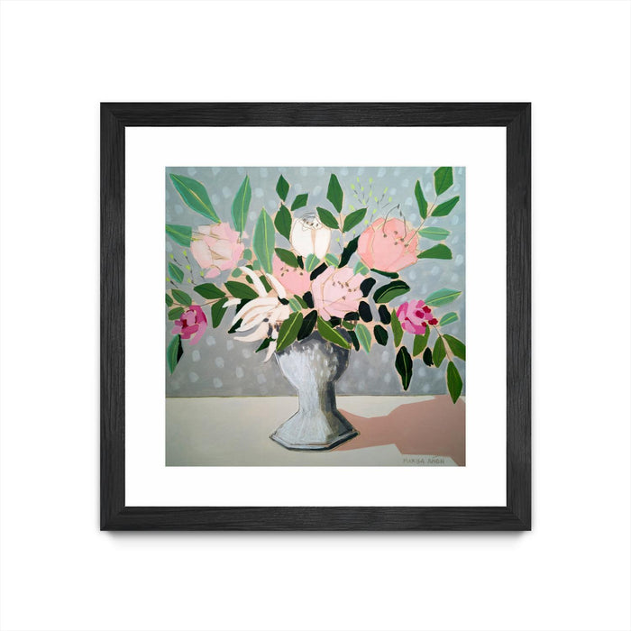 \"Spring Florals 1\" Matted and Framed Black 36x36 Wall Art
