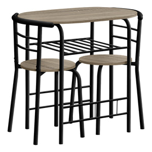 3pcs Dark Taupe Top Black Metal Dining Set