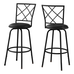 Swivel Black Leather-Look Seat Bar Stool - Set of 2