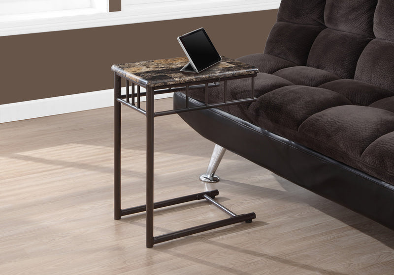 Espresso Marble Bronze Metal Accent Table