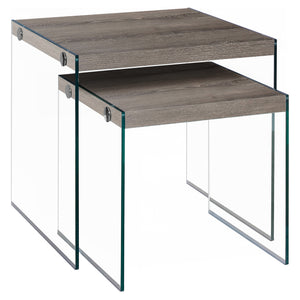 2pcs Set Dark Taupe Tempered Glass Nesting Table