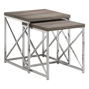 2pcs Set Dark Taupe with Chrome Metal Nesting Table