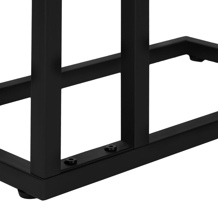 Medium Brown Reclaimed Wood-look black Metal Side Table