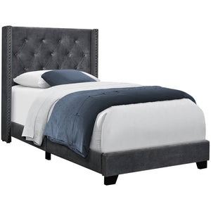 Twin Size Dark Grey Velvet with Chrome Trim Bed