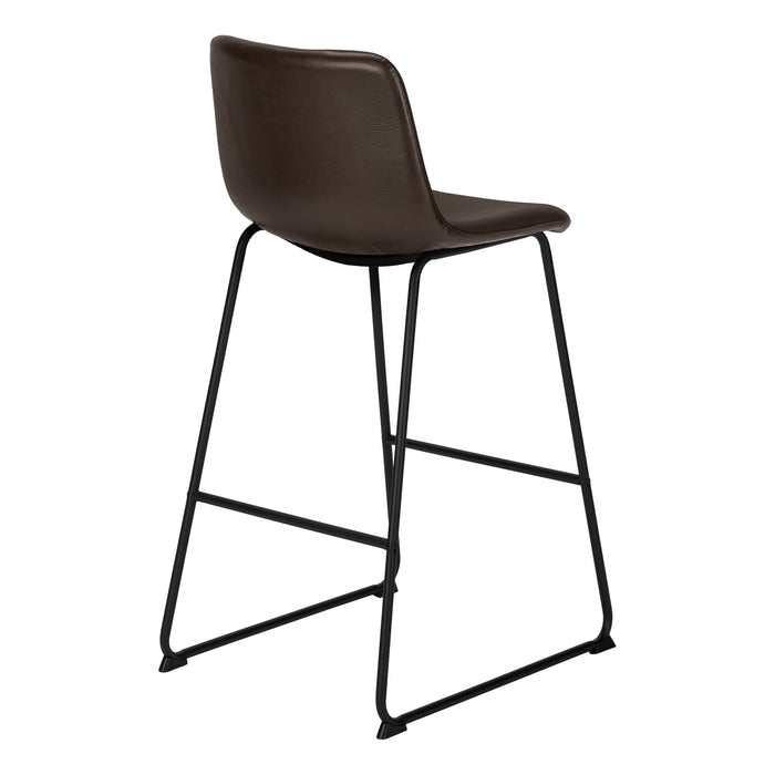 Curved Backrest Brown Leather-look Black Bar Stool