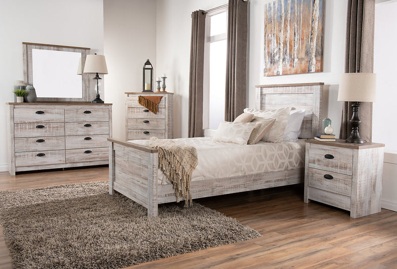 Kaia 6pc Bedroom Set with Panel Bed, Dresser, Mirror & Nightstand for Kids, Whitewash - Twin Size