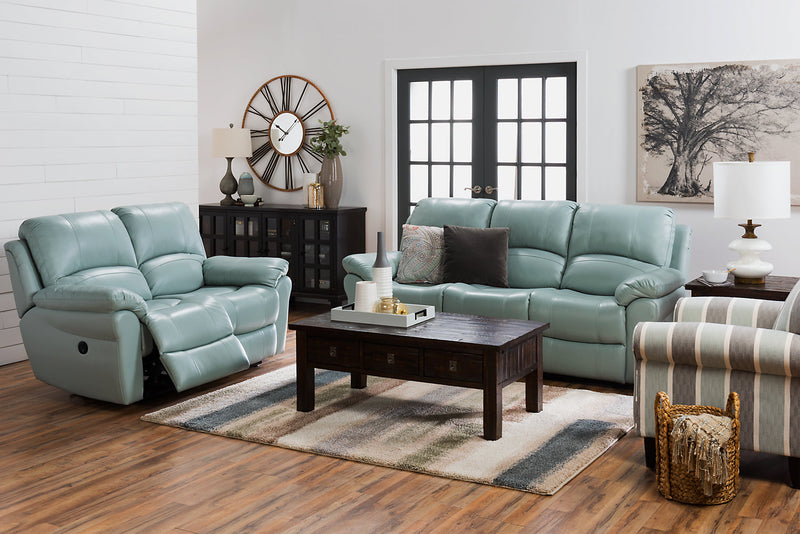 Kobe 87.4\" Genuine Leather Power Reclining Sofa with USB Ports - Blue