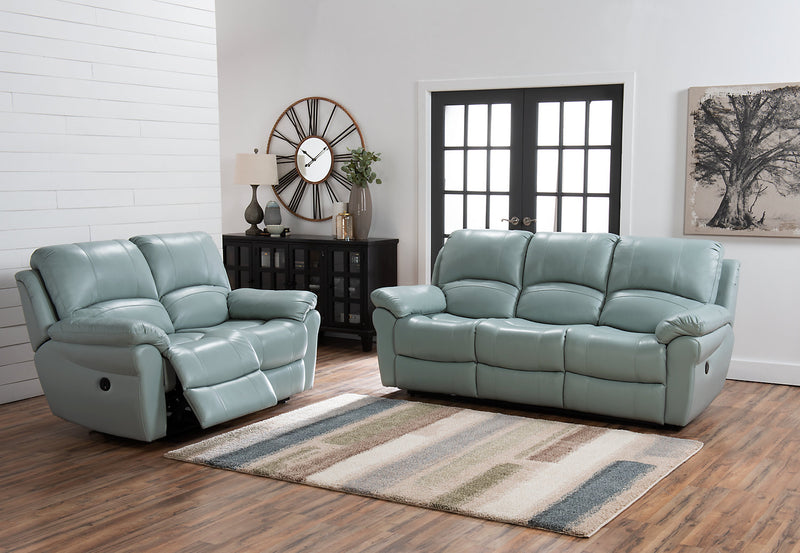 Kobe 87.4\" Genuine Leather Power Reclining Sofa with USB Ports - Blue