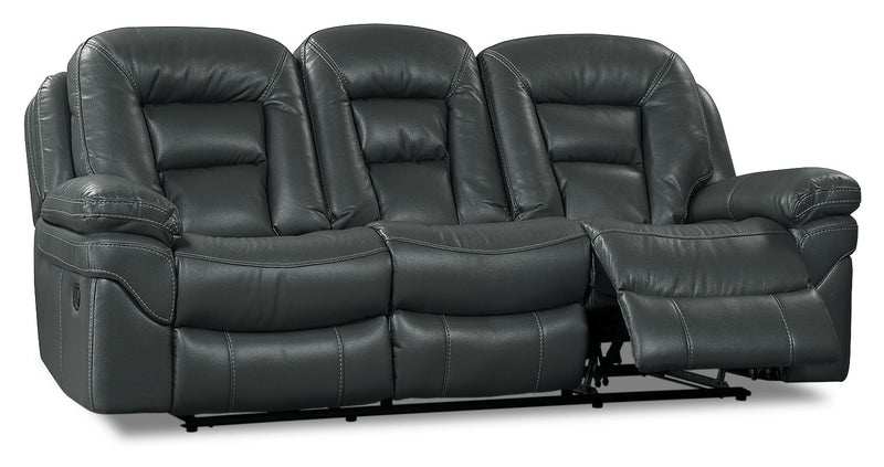 Leo 87.5\" Leather-Look Fabric Reclining Sofa - Grey