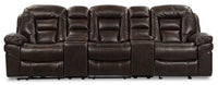 Leo 5-Piece Faux Leather Home Theatre Power Reclining Sectional with Storage Consoles and Cupholders - Walnut Brown 