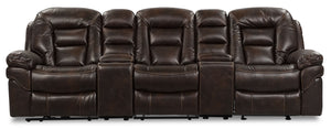 Leo 5-Piece Faux Leather Home Theatre Power Reclining Sectional with Storage Consoles and Cupholders - Walnut Brown