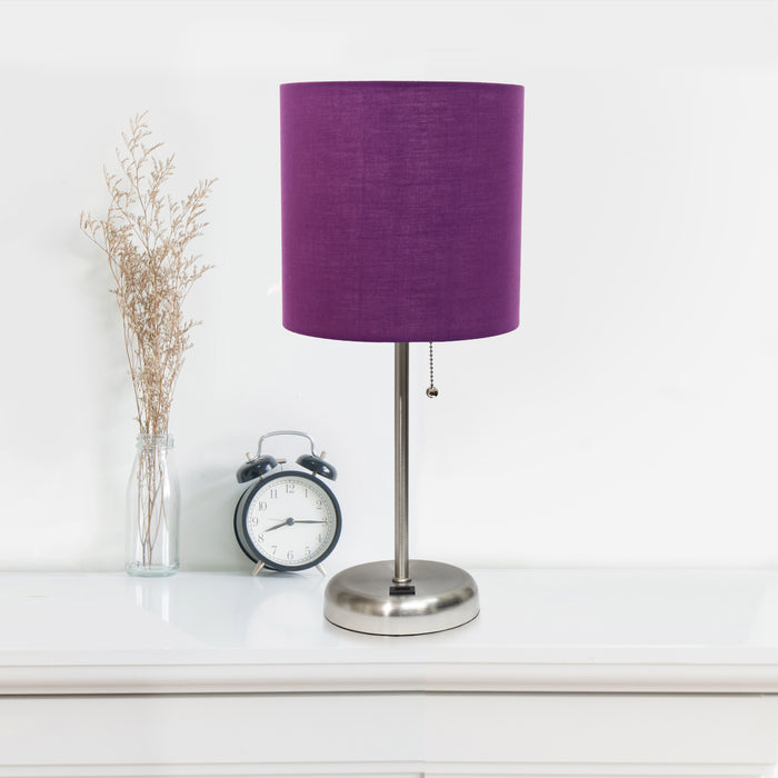 Limelights Stick Lamp with Usb Charging Port And Fabric Shade, Purple Table Lamp