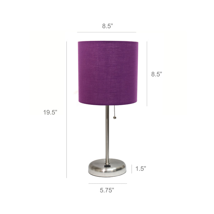 Limelights Stick Lamp with Usb Charging Port And Fabric Shade, Purple Table Lamp
