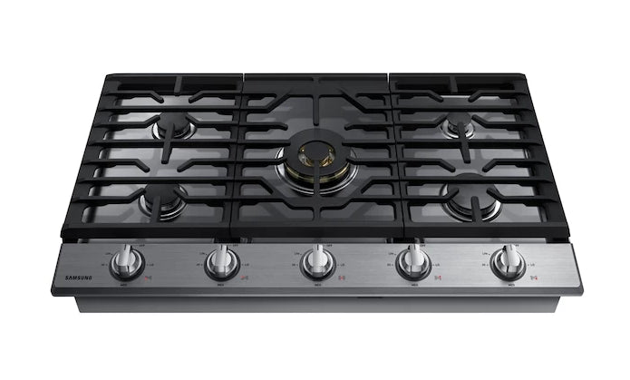 Samsung 36\" 5-Burner Smart Gas Cooktop with 22K BTU Dual Power Burner + Griddle & Wok Grate - Stainless Steel - NA36N7755TS/AA
