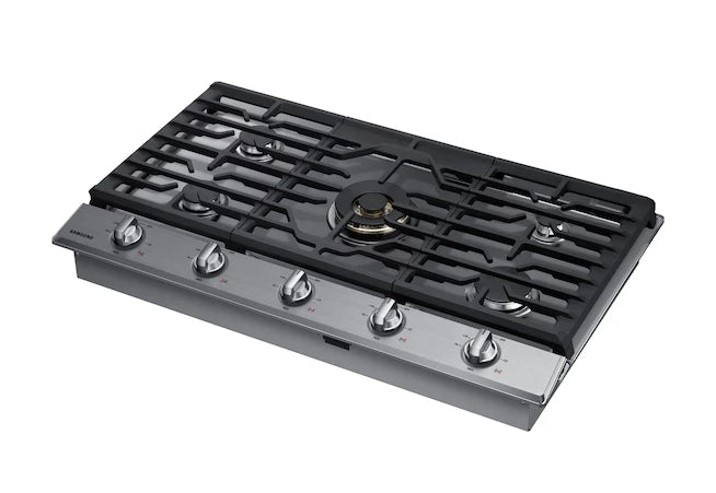 Samsung 36\" 5-Burner Smart Gas Cooktop with 22K BTU Dual Power Burner + Griddle & Wok Grate - Stainless Steel - NA36N7755TS/AA