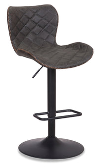 Seth Barstool with Swivel & Adjustable Seat, Vegan Leather Fabric, Metal - Grey 