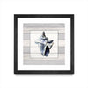 \"Muted Blue Sea Conch On Wood\" Matted and Framed Black 30x30 Wall Art