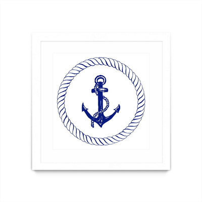 "Blue Nautical Circle I" Matted and Framed White 30x30 Wall Art