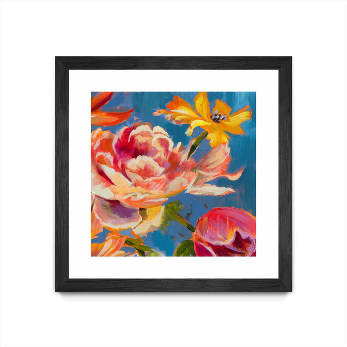 \"Spring Bouquet V31\" Matted and Framed Black 30x30 Wall Art