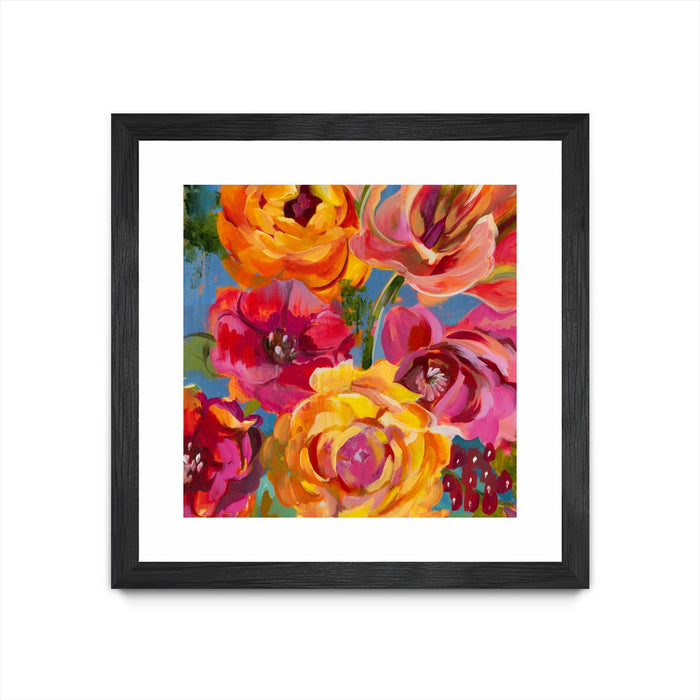 \"Spring Bouquet V32\" Matted and Framed Black 30x30 Wall Art