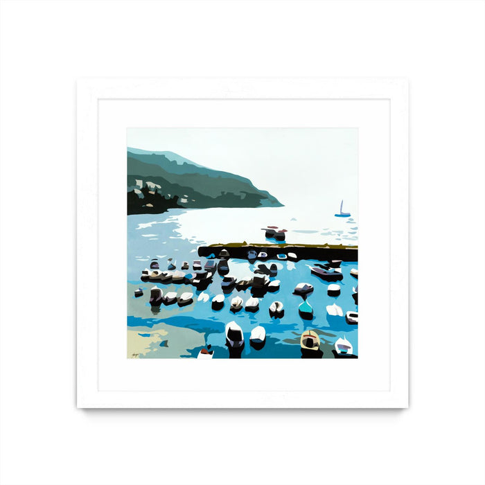 \"Boats\" Matted and Framed White 36x36 Wall Art