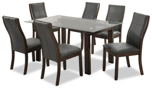 Tyler 7pc Dining Set with Table & 6 Chairs, Glass Top, Wood, 64