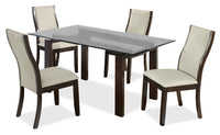 Tyler 5pc Dining Set with Table & 4 Chairs, Glass Top, Wood, 64