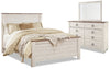 Willowton 5pc Bedroom Set with Bed, Dresser & Mirror, Whitewash - Queen Size