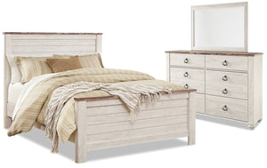 Willowton 5pc Bedroom Set with Bed, Dresser & Mirror, Whitewash - Queen Size