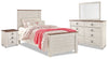 Willowton 6pc Bedroom Set with Bed, Dresser, Mirror & Nightstand for Kids, Whitewash - Twin Size