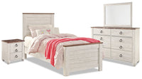 Willowton 6pc Bedroom Set with Bed, Dresser, Mirror & Nightstand for Kids, Whitewash - Twin Size 