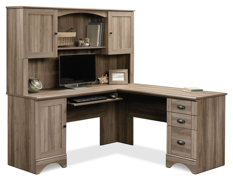 Harbor View Corner Desk with Hutch – Salt Oak