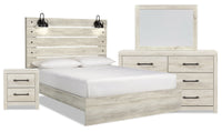 Abby 6pc Bedroom Set with Panel Bed, Dresser, Mirror & Nightstand, LED, USB, White - King Size 