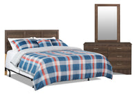 Aida 3pc Bedroom Set with Headboard, Dresser & Mirror, Made in Canada, Brown - Queen Size 