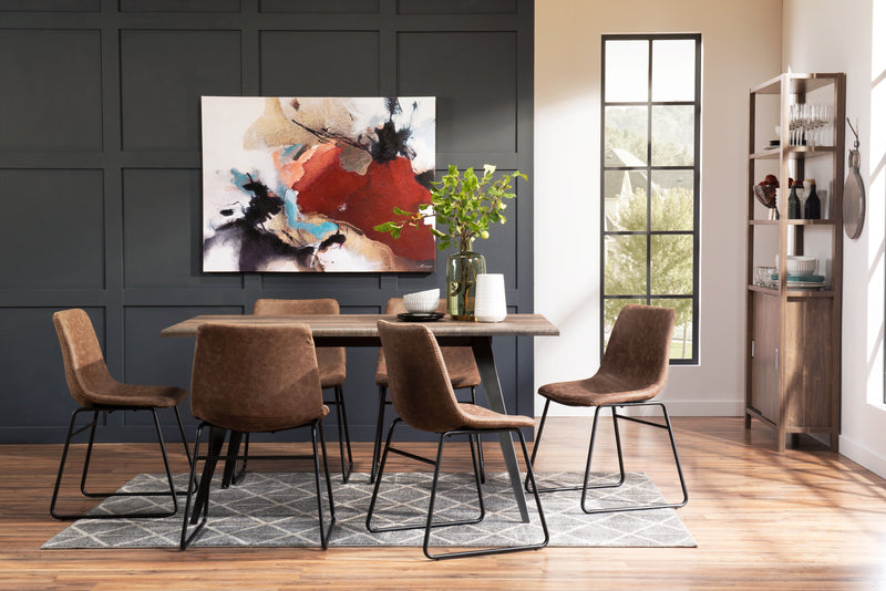 Amos 7pc Dining Set with Table & 6 Chairs, Metal, 60\"W - Brown