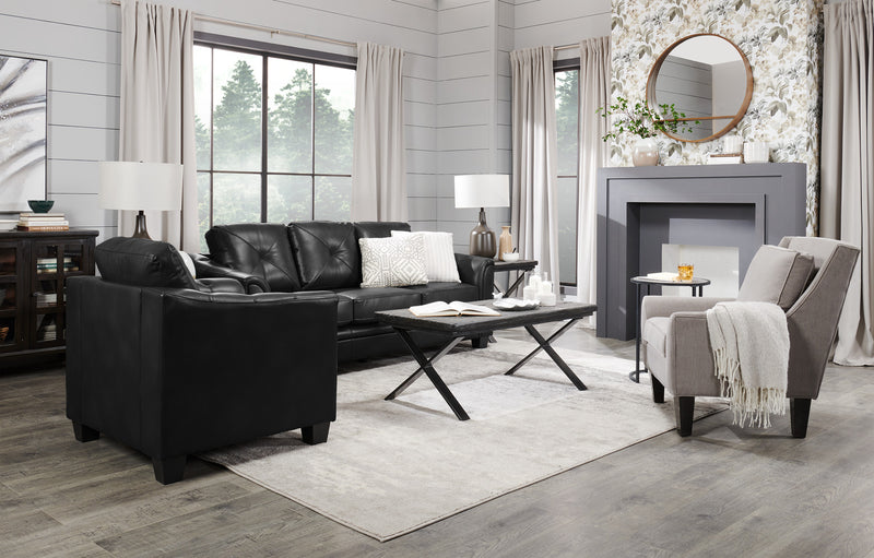 Andi 40\" Leather-Look Fabric Sofa with Button Tufting - Black