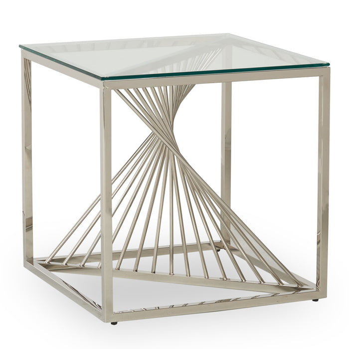 Andreas 22\" Modern Glass Top End Table - Silver with Chrome Metal Base